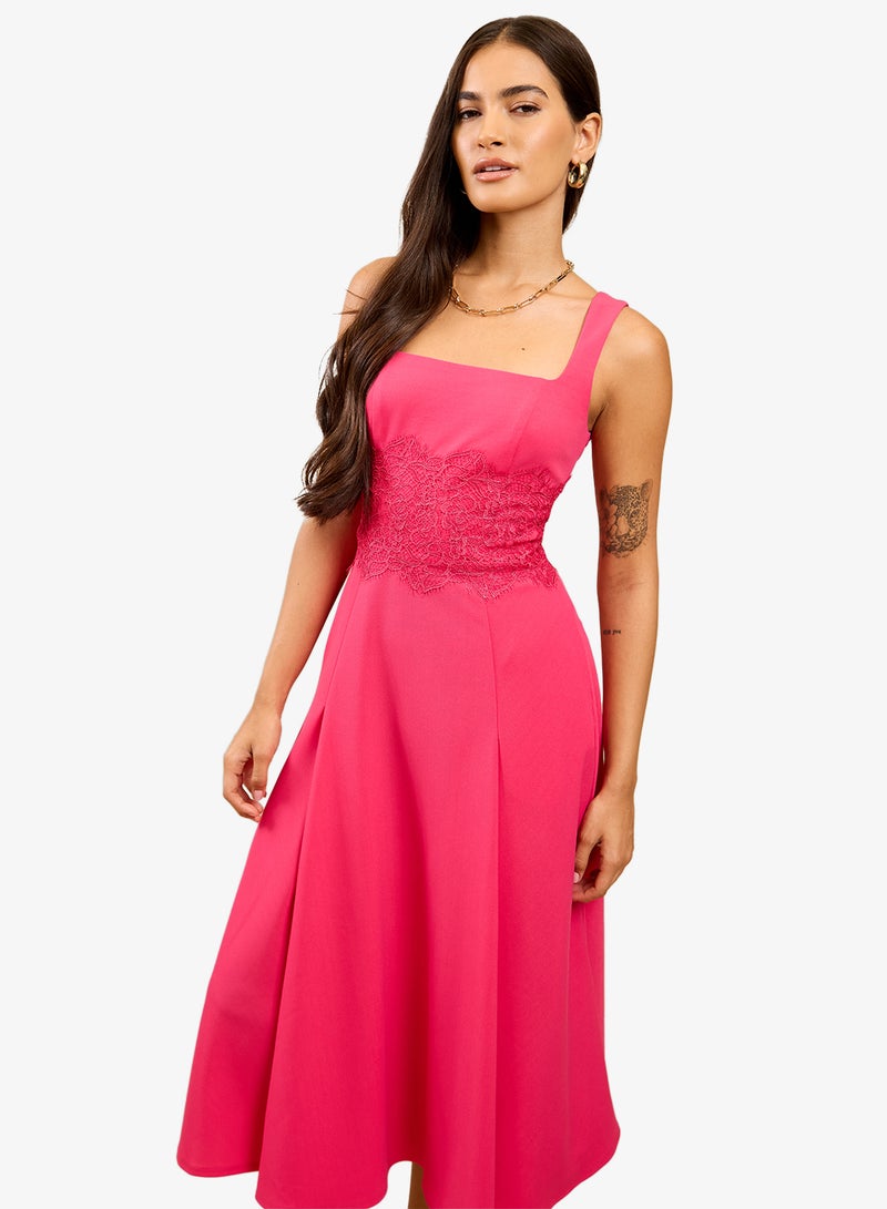 Little Mistress Pink Lace Midi Dress - Image 4